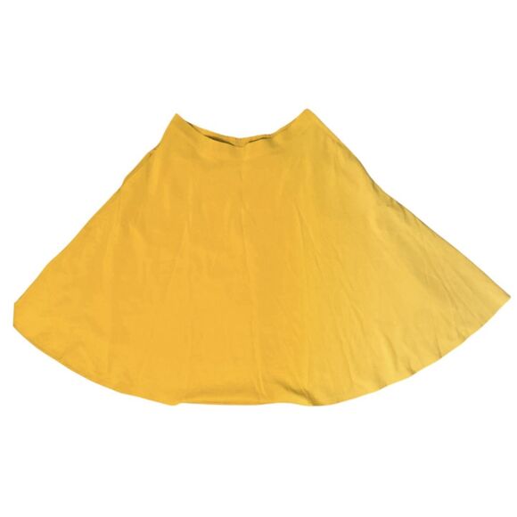 ModCloth "Just this sway" Midi Skirt Size L Mustard Yellow Pockets Swing A-line - Picture 2 of 10
